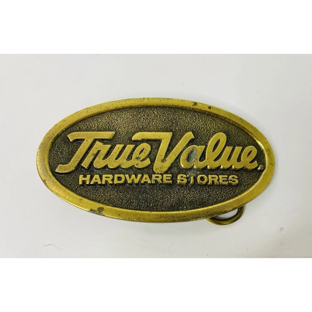 True‎ Value Hardware Store Logo Advertising Belt Buckle Brass Vintage